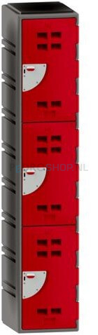 Polyethyleen locker FSP 1-koloms, 3-deurs, 193*38*58 cm, rood