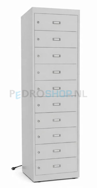 Laptopkast PDC-650 powermanagement, 10-deurs, 47 cm breed, lichtgrijs