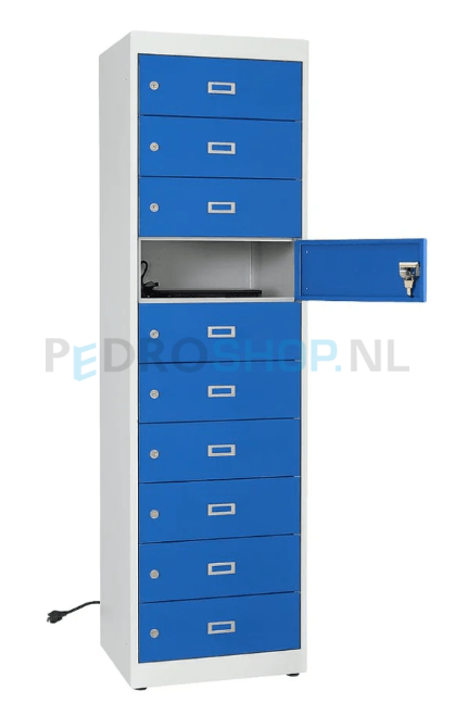 Laptopkast PDC-650 met powermanagement, 10-deurs, 47 cm breed, blauw