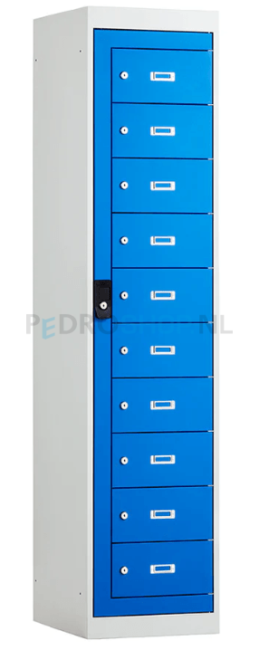 Laptop lockerkast PDC-650, 10-deurs, 47 cm breed, blauw