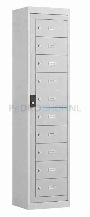 Laptop lockerkast PDC-650, 10-deurs, 47 cm breed, lichtgrijs