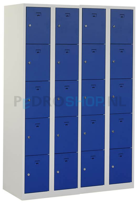 Lockerkast PDC-300, 4-koloms, 20-deurs, 120 cm breed, blauw
