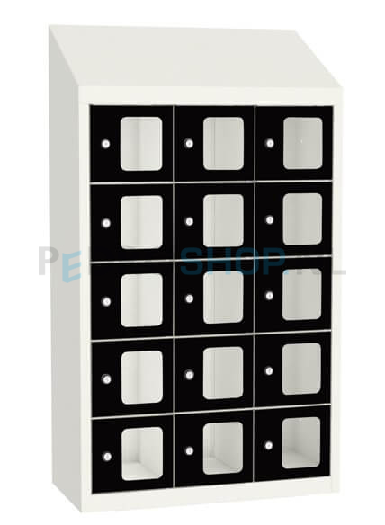 SQ Classic kantine locker, 3-koloms, 15-deurs, transparant venster, zwart