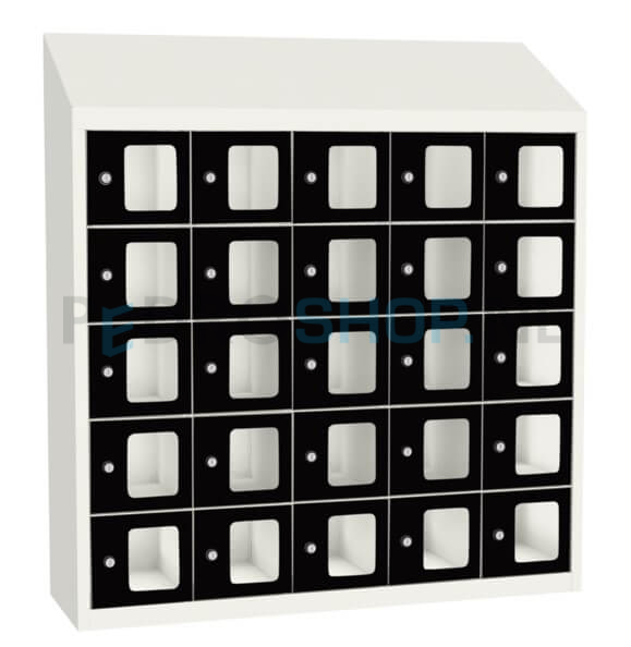 SQ Classic kantine locker, 5-koloms, 25-deurs, transparant venster, zwart