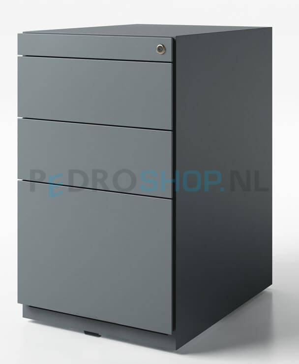 Stand ladenblok Bisley Basic met 3 laden, 69,8 cm hoog, 56,5 cm diep, antraciet