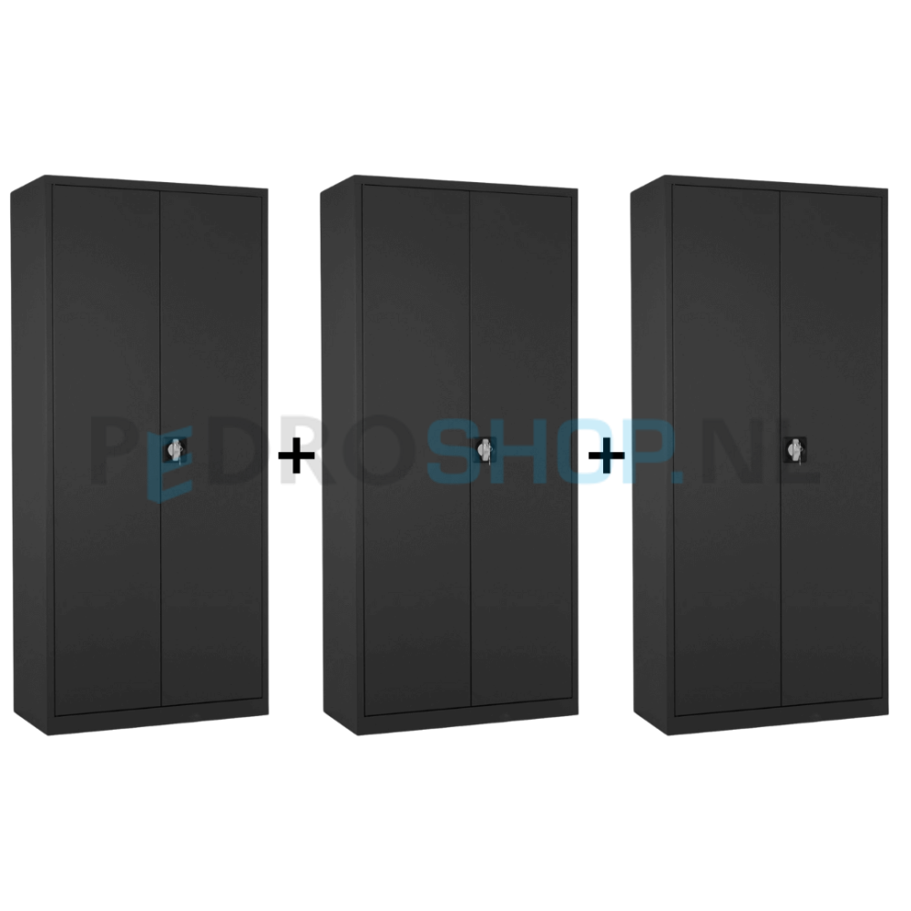 Set van 3 draaideurkasten PDC-180, 180*80*38, 4 legborden, antraciet