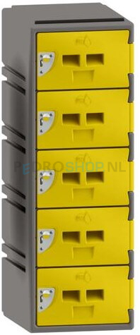 Halfhoge kunststof lockerkast FSP, 5-deurs, 109*38*45 cm, geel