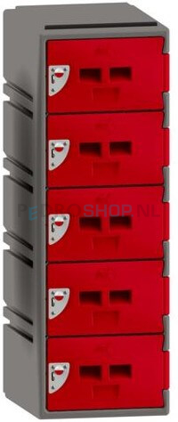 Halfhoge kunststof lockerkast FSP, 5-deurs, 109*38*45 cm, rood